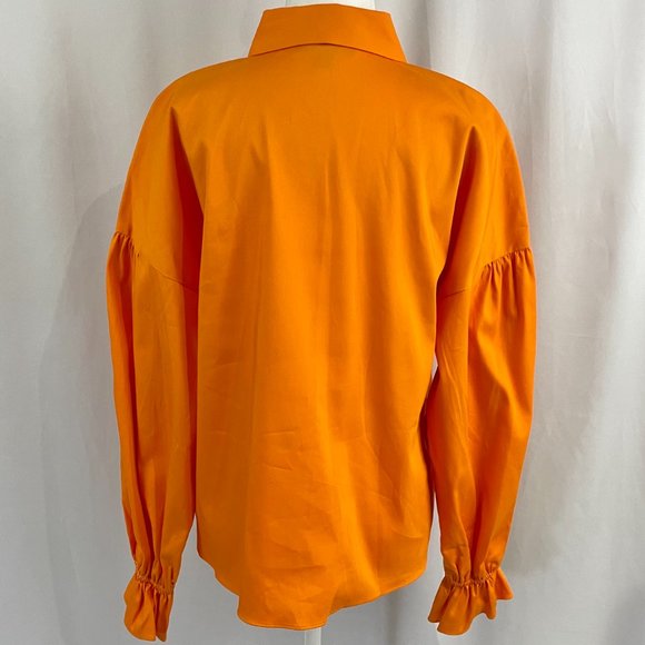 New INC Flared Cuff Button Down Shirt Relaxed Fit Tangerine Orange Size Medium - Picture 12 of 16